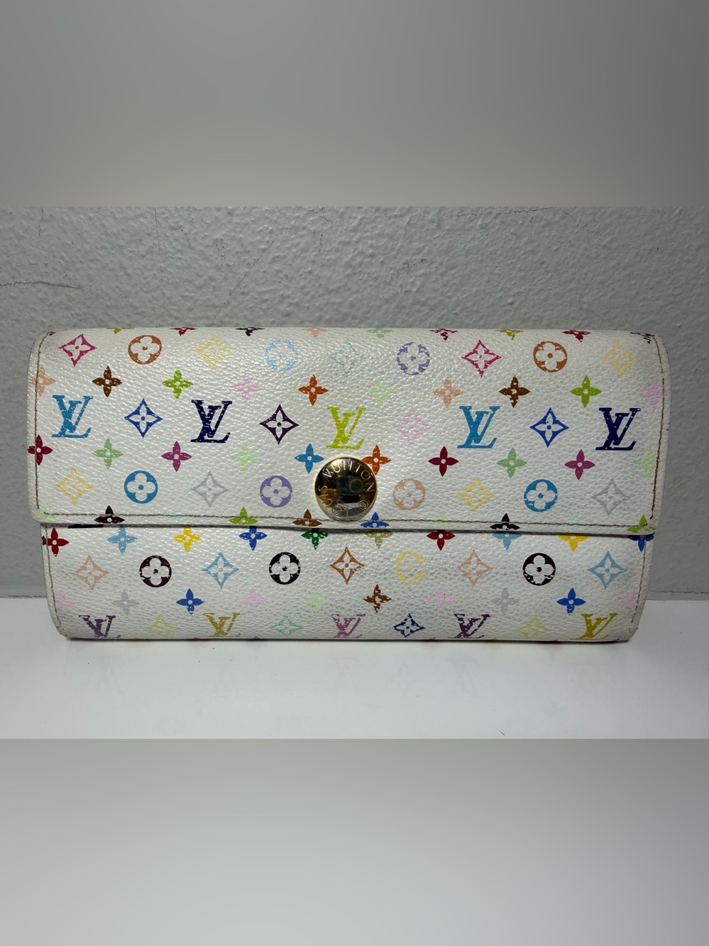 Louis Vuitton Murakami White Multicolor Monogram Canvas Long Wallet w Pink int.